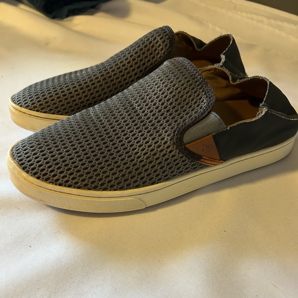 OluKai Gray Mesh Slip-On Sneakers with White Sole